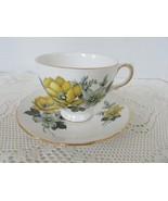 Queen Anne England Bone China Teacup &amp; Saucer g37-7 Yellow &amp; Green Flowers - $277.19 MXN