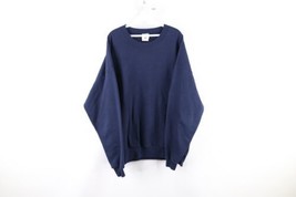 Vintage 90s Streetwear Mens 2XL XXL Faded Blank Crewneck Sweatshirt Navy Blue - £31.07 GBP