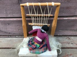 Vintage NAVAJO Weaving Rug Loom Doll w Papoose Baby - £23.61 GBP