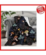 Custom Dark Wild Forest Mushrooms Flannel Throw Blanket - Soft &amp; Lightwe... - $79.19