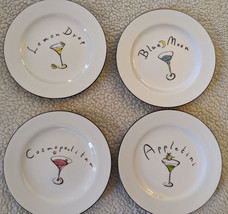 Pottery Barn "Martini" Appetizer Cocktail White Plates Boxed Set of 4 - 7 3/4" - $14.80