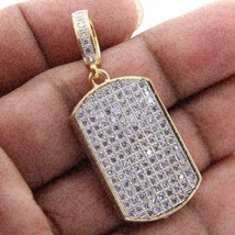 1.10Ct Simulated Diamond Men&#39;s Dog Tag Pendant 14K Yellow Gold Plated Silver - £95.58 GBP