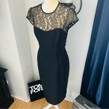 Maggy London Black Stretch Crepe Gold Lace Illusion Dress, Black, Size 8, NWT - $140.25