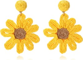 Bohemian Rattan Flower Drop Dangle Earring for Women Girl Teen Boho Colorful Raf - £16.43 GBP