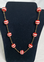 Kate Spade Out of the Loop Red and White Stripe Candy Gold Collar Necklace - £25.84 GBP