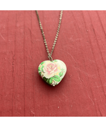 Vintage Floral Rose Heart Pendant Chain Necklace Silver Tone - £18.54 GBP