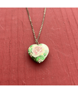 Vintage Floral Rose Heart Pendant Chain Necklace Silver Tone - $23.74