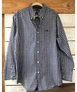 Chaps Men&#39;s Shirt L Navy Blue White Plaid Button Up Cotton Polyester Eas... - $25.45 CAD