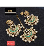 Bollywood Gold Plated Kundan Pearl Jhumki Earrings Tika Fashion Set Wome... - €31,26 EUR