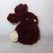 Vintage Crochet Easter Bunny Rabbit Holiday Pin Brooch Handmade Brown White Tail - £11.45 GBP