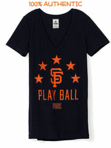 NWT VICTORIAS SECRET PINK MLB SF GIANTS PLAY BALL BLACK ORANGE VNECK SHI... - $22.99