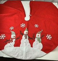Christmas Eve by Santa&#39;s Tree Skirt Best Red White Snowman&#39;s Snowflakes 48&quot; - $13.82