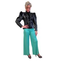 Vintage 60s Emilio Pucci Green Silk Knit Wide Leg Pants Sz 2 4 Mod Resor... - $391.99