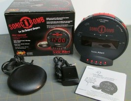 SONIC BOMB Dual Extra Loud Alarm Clock &amp; Bed Shaker Black Sonic Alert NIB - £27.52 GBP