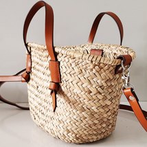 Casual Wicker Woven Basket Bags Rattan Women Handbags Summer Beach Straw Large C - £55.18 GBP