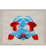 Original Abstract Art Ink Blot Mirror Image Reflection 8.5&quot; Blue Red White - £14.28 GBP