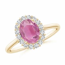 ANGARA Oval Pink Tourmaline Ring with Floral Diamond Halo for Women in 14K Gold - £842.87 GBP