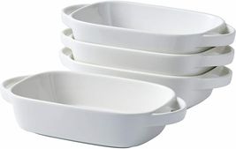 Ceramic Bakeware Set of 4 Rectangular Lasagna Pan Dish 9 x 5 Inch White - £62.34 GBP