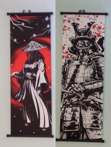 2 Japanese Anime Art Print Wall Hanging Scroll Decor Female &amp; Male Warrior Lot - £38.70 GBP