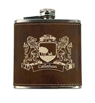 Callahan Irish Coat of Arms Leather Flask - Rustic Brown - £19.07 GBP