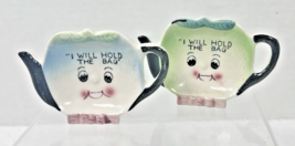 Two Tea Bag Holders &quot;I Will Hold The Bag&quot; Ceramic Japan Vintage Anthropo... - $14.85