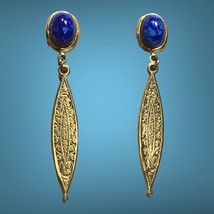 gold tone blue stone dangle earrings 6/22 - $12.45