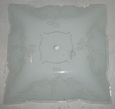Vtg Retro 11.25&quot; Square White Scroll Frosted Glass Ceiling Light Lamp Sh... - £14.99 GBP