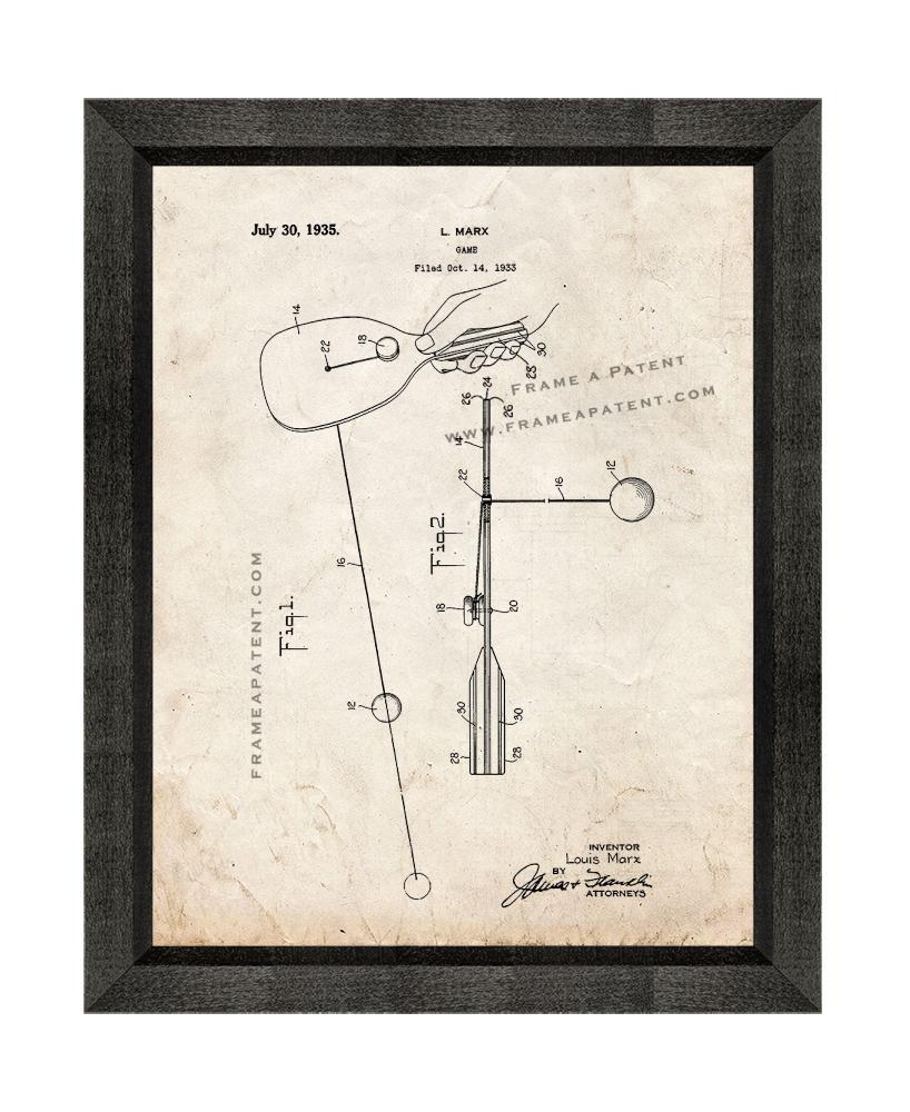 Paddle Ball Game Patent Print Old Look with Beveled Wood Frame - £20.04 GBP - £88.31 GBP