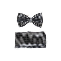 Men Bow Tie Hankie Formal Tuxedo, Business Suit #BT20 Black Silver - $15.99