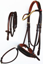 English Horse All Purpose Padded Leather Flash Bridle Reins Brass 803479 - £45.91 GBP+