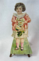 Antique 1800&#39;s Worcester Salt Co Victorian Flowers Girl Paper Doll Trade... - $29.65