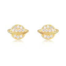 Universe Gold Color 925 Silver Earrings Women CZ Stones Zircon Fashion Rhineston - £14.89 GBP