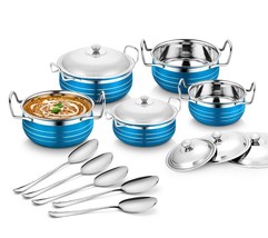 stainless steel cookware set with lid Cooking and Serving Handi Set of 5 Pieces - £49.55 GBP