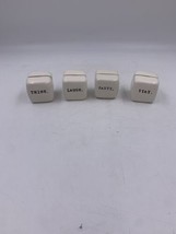 Set of 4 Rae Dunn Place Card Holders Displays White Ceramic Laugh Think ... - $107.53