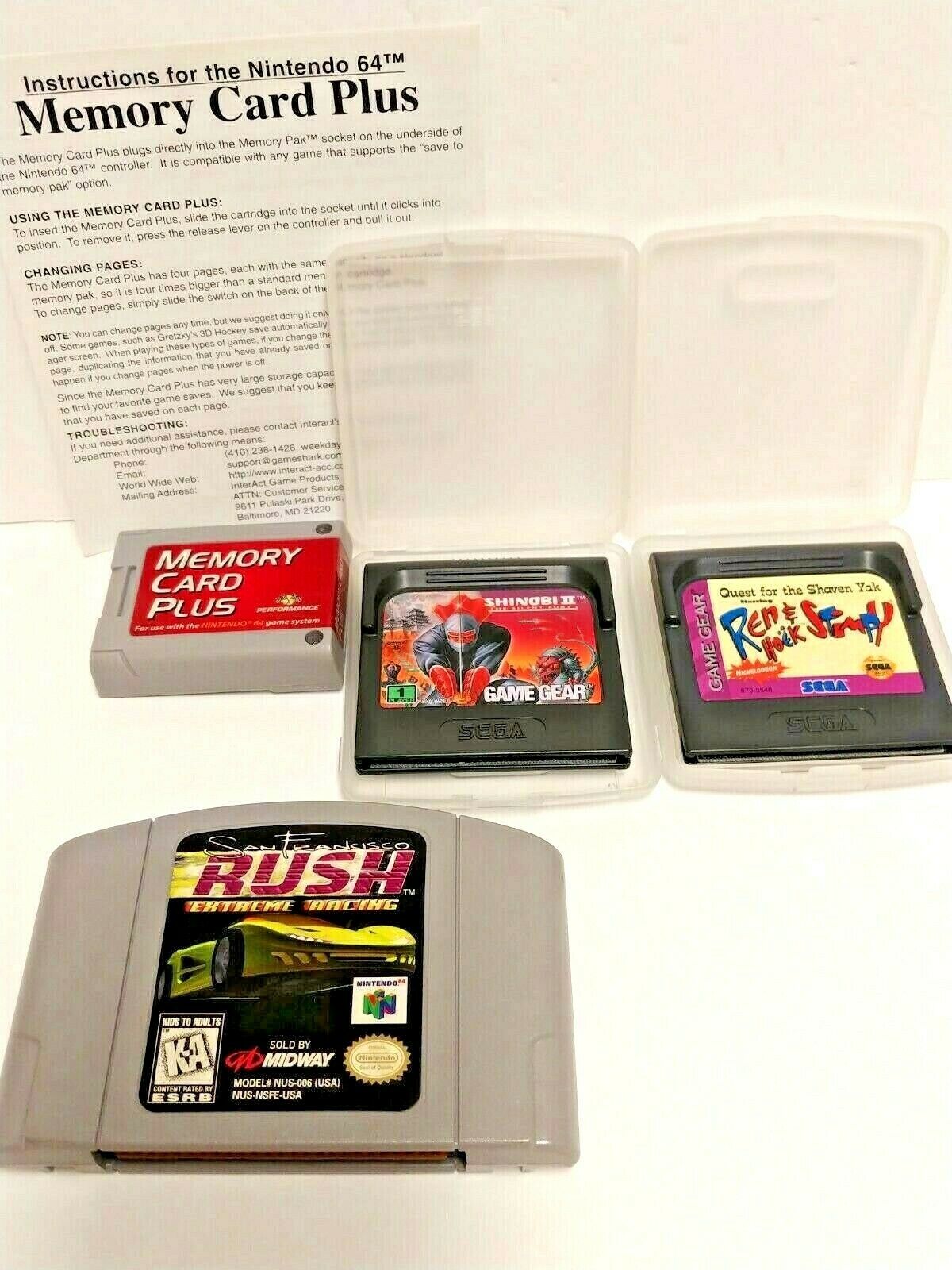 Nintendo 64 Memory Card Plus San Francisco Rush Sega Shinobi 2 Quest For Shaven