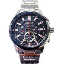 New Seiko SSC389 Chronograph Solar Stainless Black Dial Men&#39;s Watch New In Box - £199.23 GBP