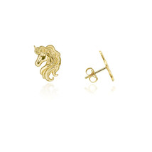 14K Solid Yellow Gold Small Unicorn Head Stud Earrings - £97.07 GBP