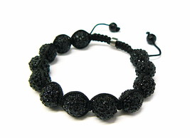 Crystal Ball Shamballa Black New 12 mm Buddhist Style Macrame Bracelet 1274 - £27.96 GBP