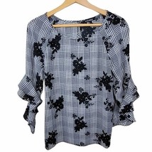 Roz &amp; Ali | Black White Floral Houndstooth Blouse, size XS - £9.33 GBP
