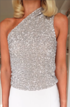 ZARA BNWT 2025. SILVER ASYMMETRIC SEQUINNED TOP. 1014/803 - $67.40