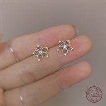 925 Silver Japanese Hollow Crystal Flower Plating 14k Gold Stud Earrings Women F - £16.86 GBP