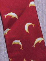 Louis Feraud Neck Tie / Necktie Silk 62&quot;x3.25&quot; Red Gold Dolphin Made in ... - $8.09