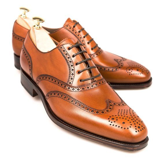 Tan Brown Oxford Wingtip Brogue Matching Sole Formal Leather Customize Men Shoes