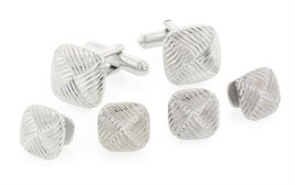 Diagonal Pattern Silver Plated Tuxedo Cufflinks and Studs - £67.02 GBP