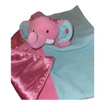 Lovey Okie Dokie Elephant Pink Hugs Blue Satin Security Blanket Stuffy Blanky - $11.85