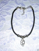 Pewter Brass Knuckles Charm Black Weave Cord &amp; Silver Tone Accent Beads Bracelet - £4.39 GBP