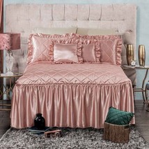 Roma Rose Solid Color Luxury Satin Bedspread Set 5 Pcs King Size - £94.63 GBP