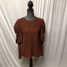 Ontwelth Sweater Size Medium Rust Metallic Ruched Puff Sleeves Stretch K... - £15.52 GBP