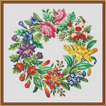 Berlin Woolwork Antique Multifloral Wreath 1 Counted Cross Stitch Patter... - $10.00