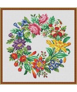 Berlin Woolwork Antique Multifloral Wreath 1 Counted Cross Stitch Patter... - $10.00